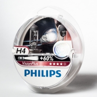 Лампа автомобильная Н4 12V 60/55W (P43t) +60% Vision Plus (к-т.2шт) PHILIPS