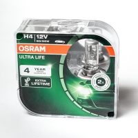 Лампа автомобильная H4 12V 60/55W (P43t) Ultra Life (к-т.2шт) OSRAM