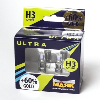 Лампа автомобильная H3 12V 55W (Pk22s) Gold +60% (к-т 2шт) МАЯК ULTRA