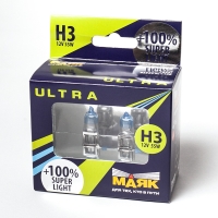 Лампа автомобильная H3 12V 55W (Pk22s) Super Light +100% (к-т.2шт) МАЯК ULTRA