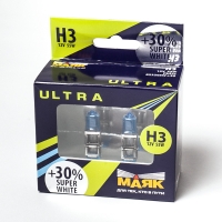 Лампа автомобильная H3 12V 55W (Pk22s) Super White +30% (к-т.2шт) МАЯК ULTRA